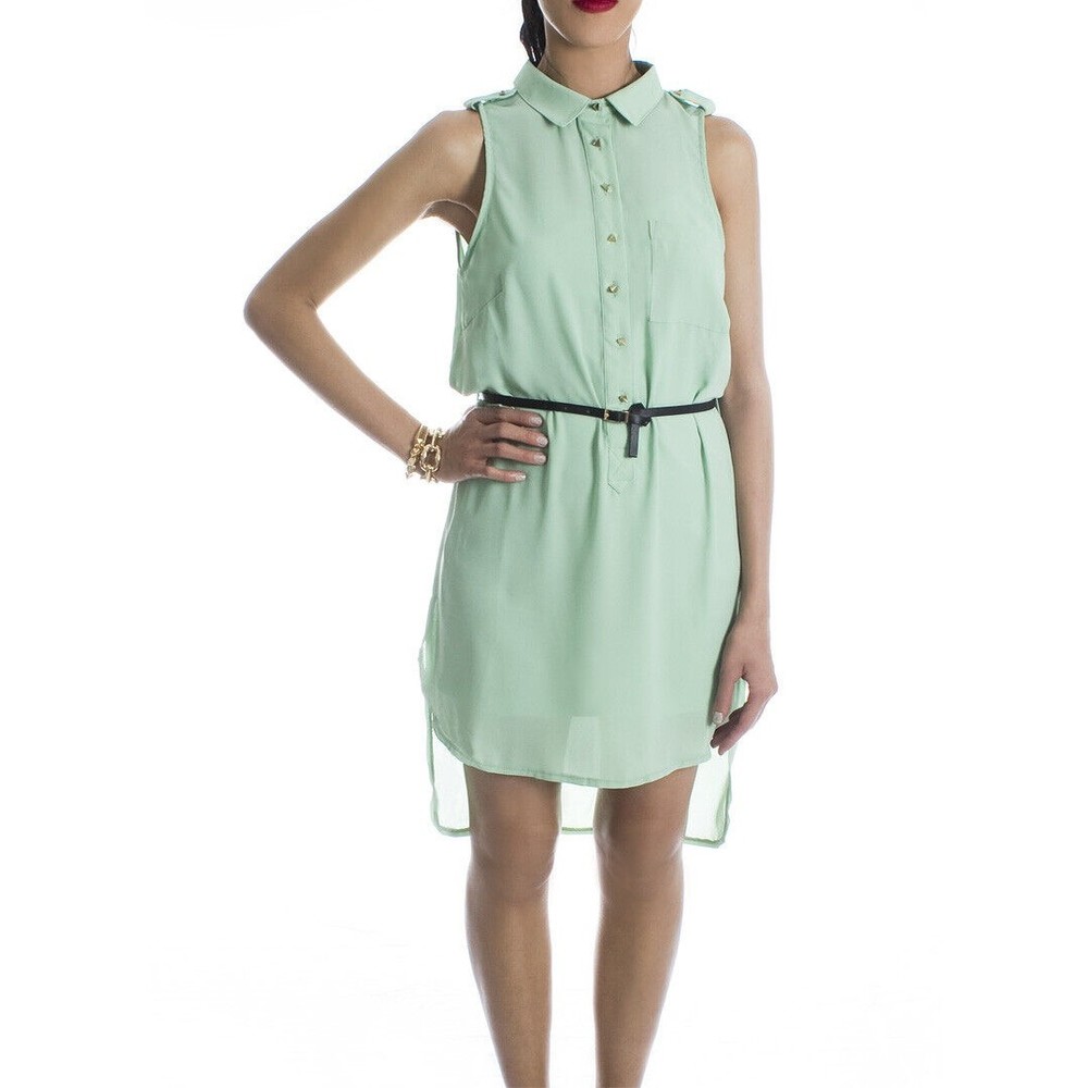 Grifflin Paris Women's Shirtdress Pale Green Size Medium Large Hi-Low Belted Fun